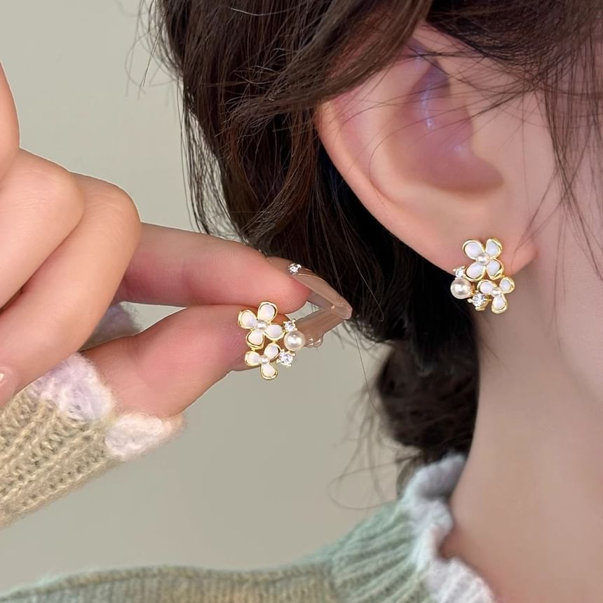 Stud / Pearl Cuff Alloy Floral Ear Faux Earring
