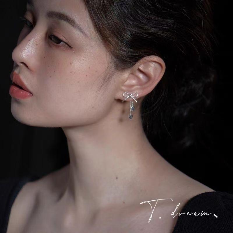 Alloy Dangle Bow Heart Earring