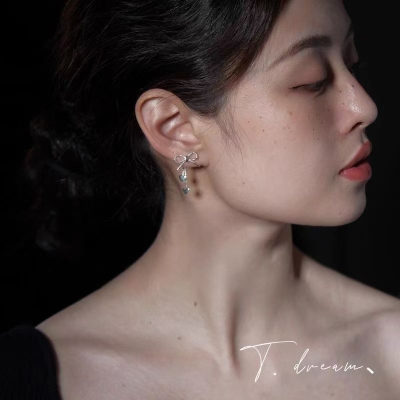 Alloy Dangle Bow Heart Earring