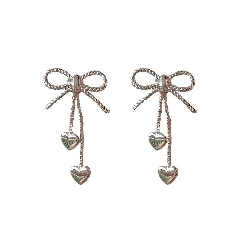 Alloy Dangle Bow Heart Earring