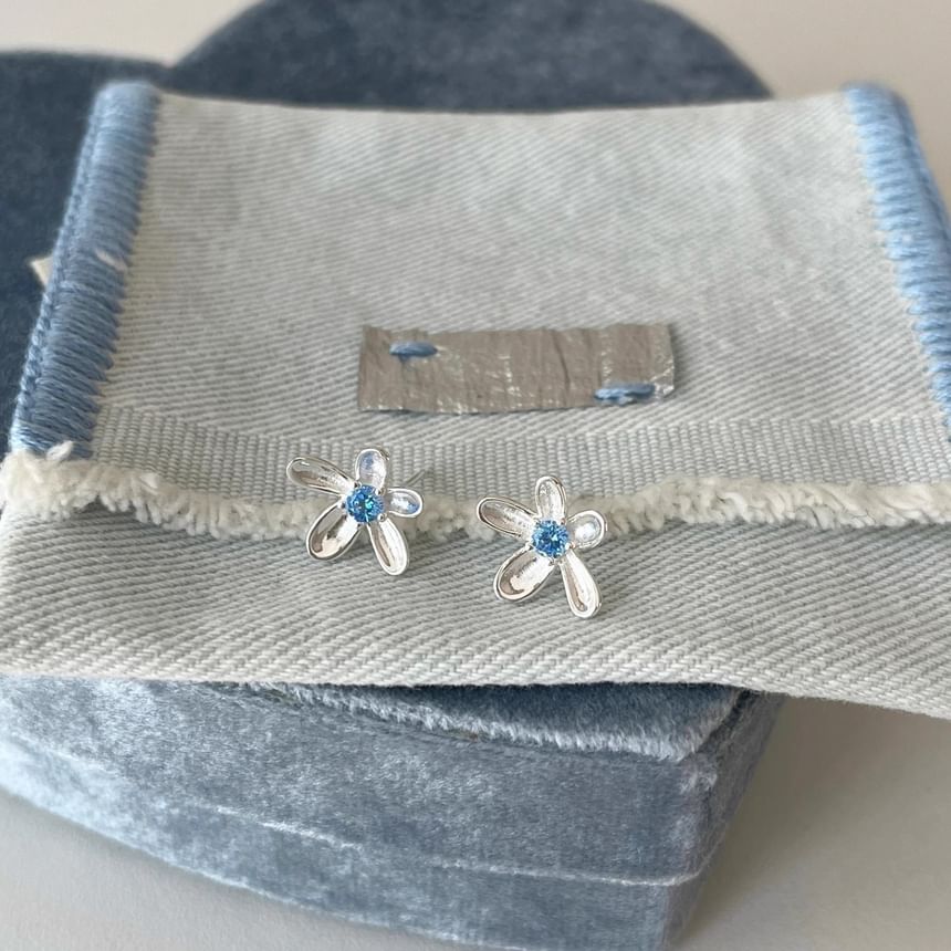 Rhinestone Floral Earring Alloy Stud