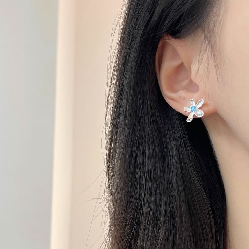 Rhinestone Floral Earring Alloy Stud