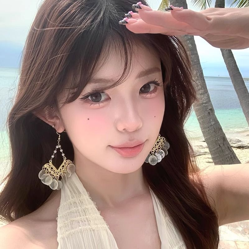 Shell Alloy Chandelier Earring Disc