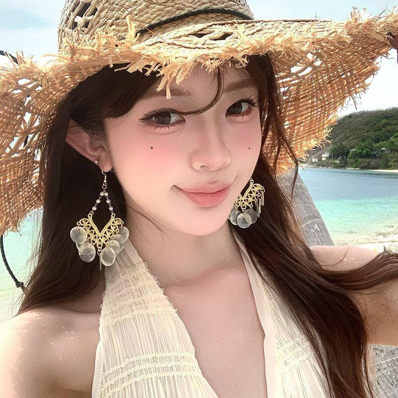 Shell Alloy Chandelier Earring Disc