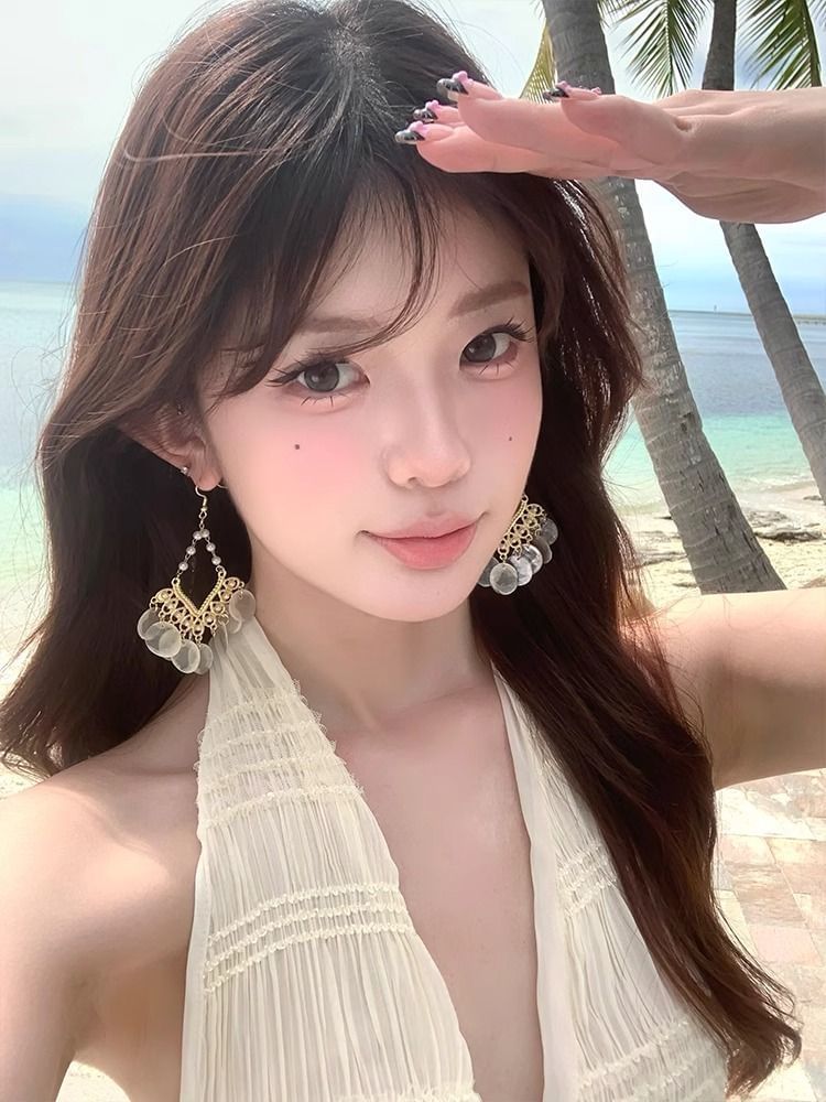 Shell Alloy Chandelier Earring Disc