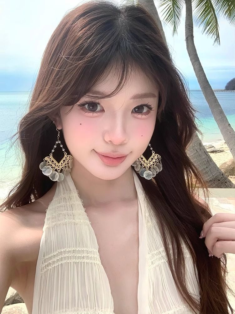 Shell Alloy Chandelier Earring Disc