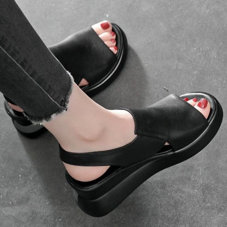 Leather Faux Sandals Slingback Plain Heel Wedge