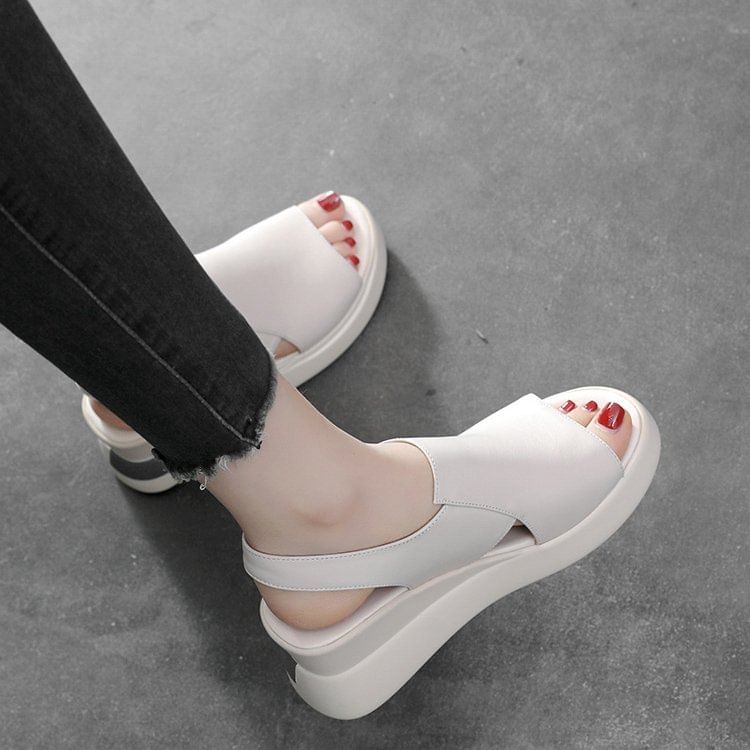 Leather Faux Sandals Slingback Plain Heel Wedge