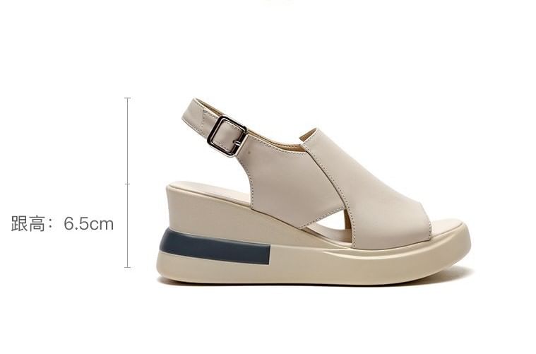 Leather Faux Sandals Slingback Plain Heel Wedge