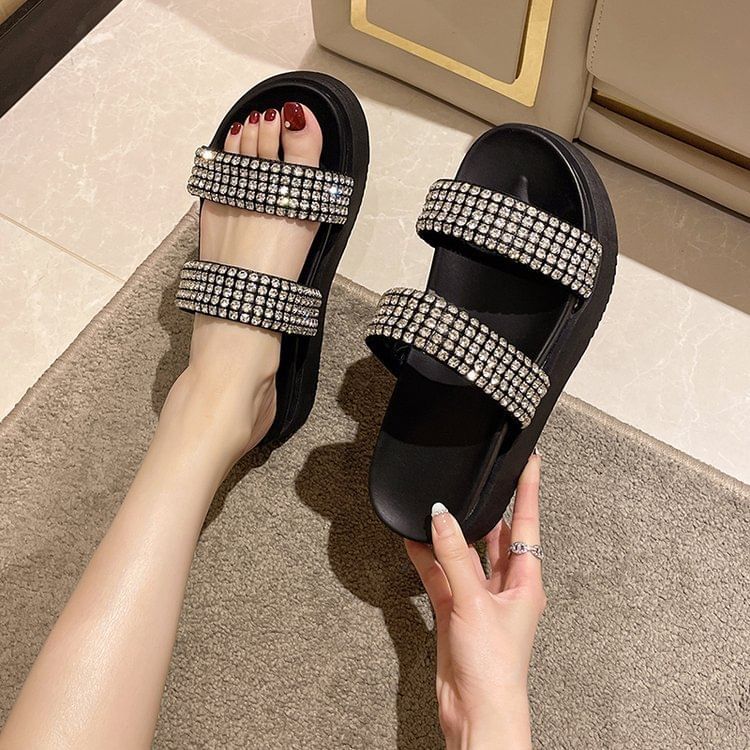 Slide Sandals Platform Rhinestone