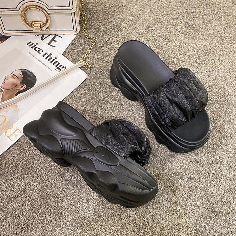 Sandals Slide Ruched Platform Plain