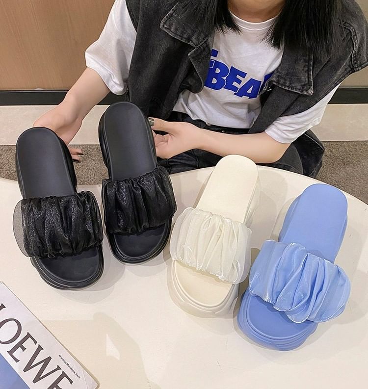 Sandals Slide Ruched Platform Plain
