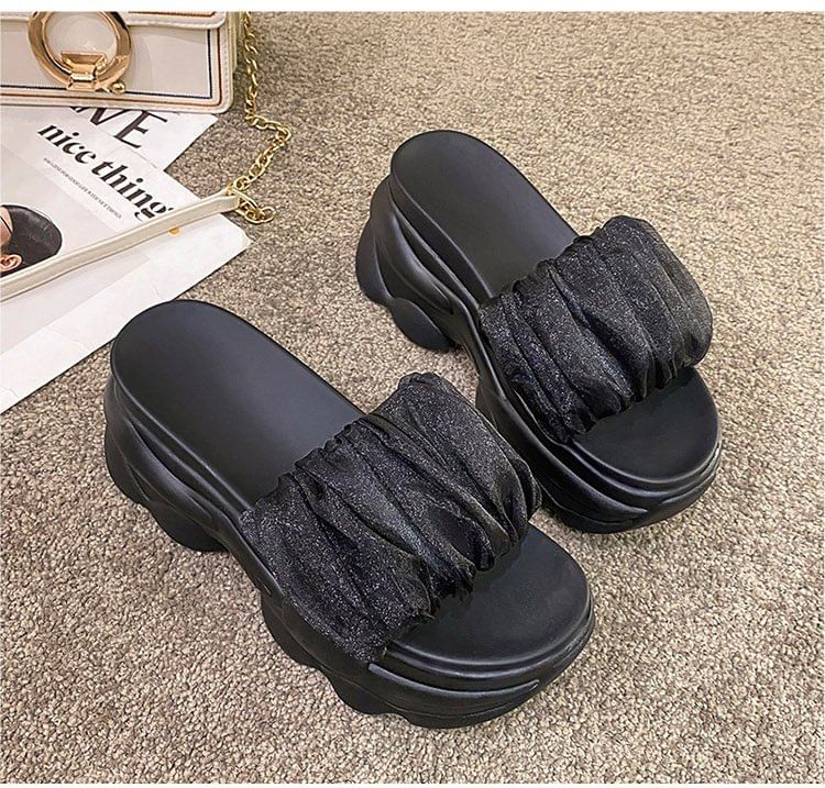 Sandals Slide Ruched Platform Plain