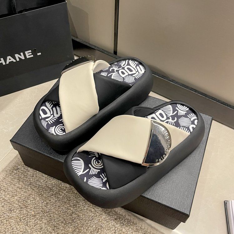 Platform Strap Cross Sandals Two Leather Faux Tone