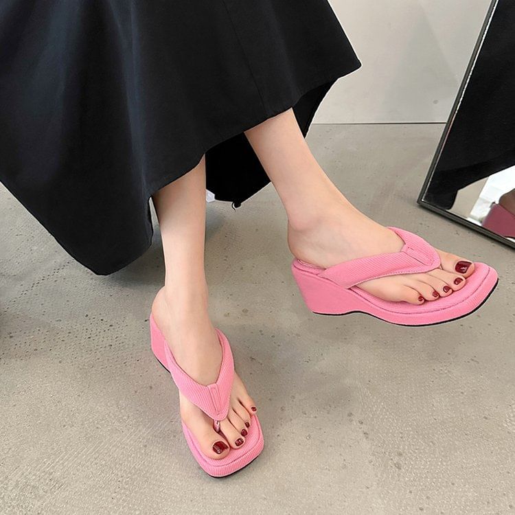 Square Sandals Thong Wedge Toe Heel