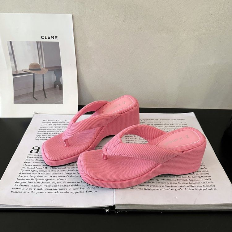 Square Sandals Thong Wedge Toe Heel
