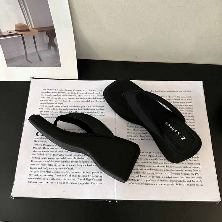 Square Sandals Thong Wedge Toe Heel