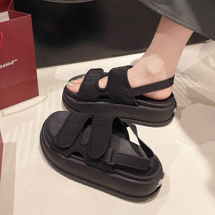 Adhesive Plain Strap Slingback Platform Sandals