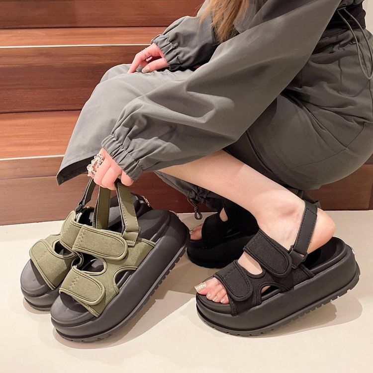 Adhesive Plain Strap Slingback Platform Sandals