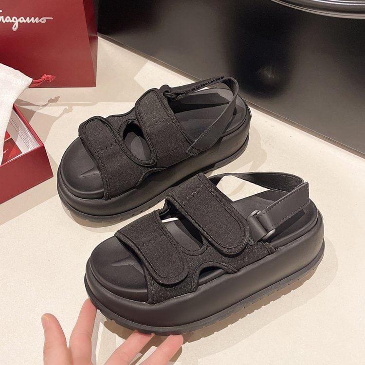 Adhesive Plain Strap Slingback Platform Sandals