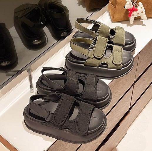 Adhesive Plain Strap Slingback Platform Sandals