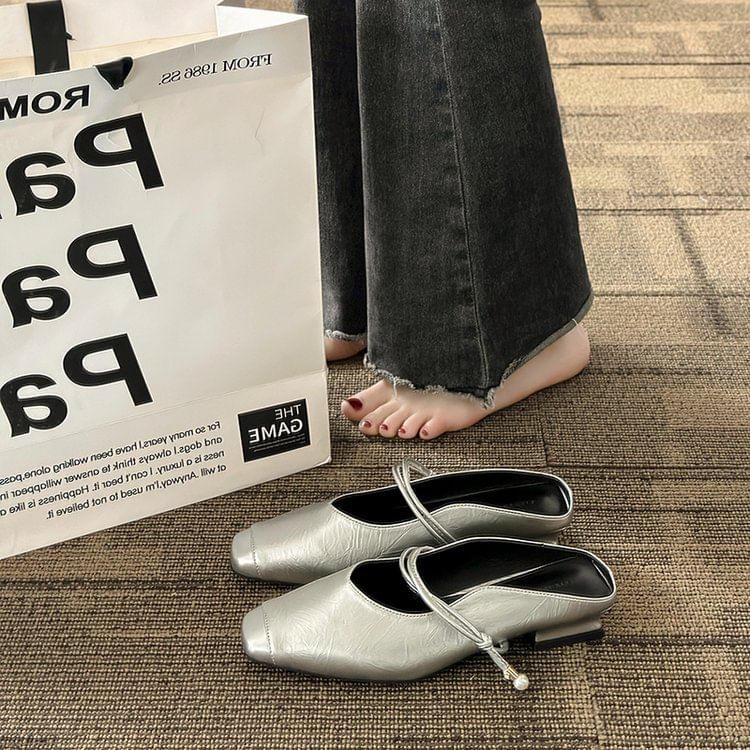 Mules Plain Faux Low Leather Mary Jane Heel