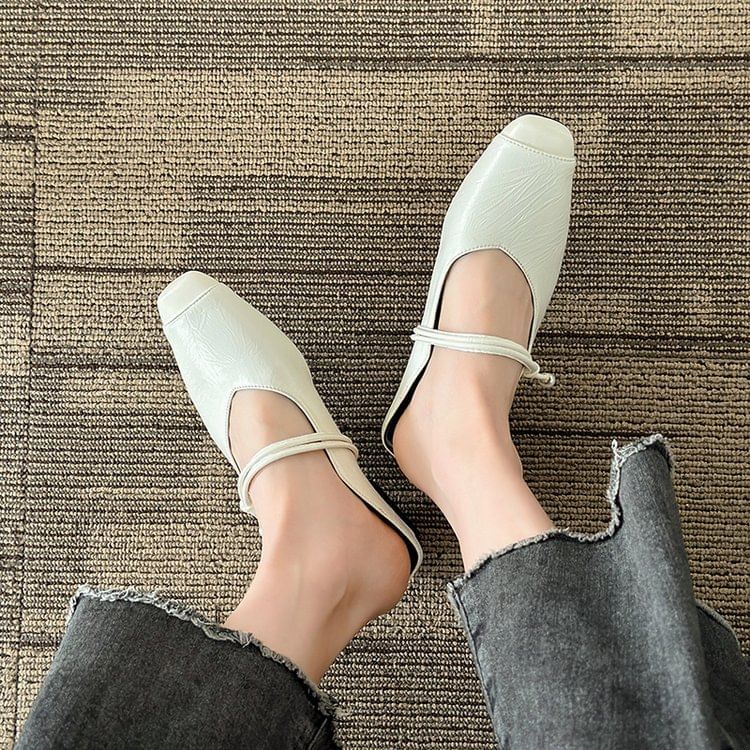 Mules Plain Faux Low Leather Mary Jane Heel
