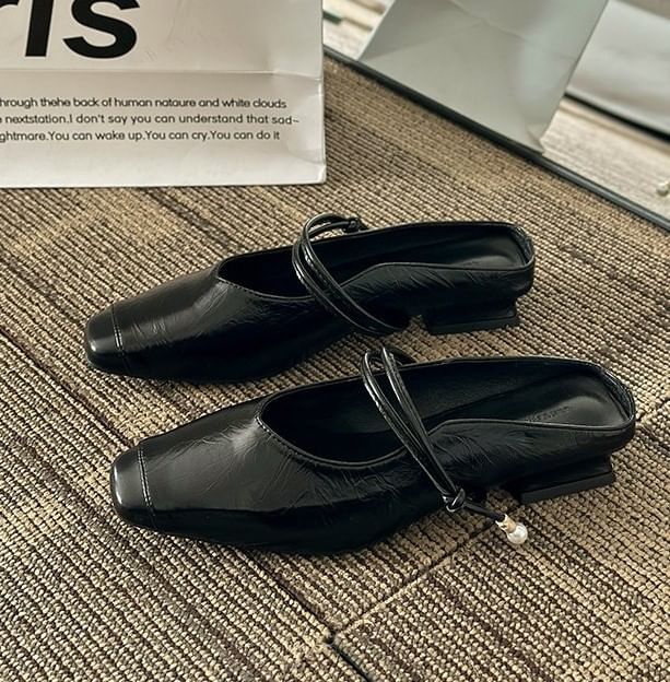 Mules Plain Faux Low Leather Mary Jane Heel