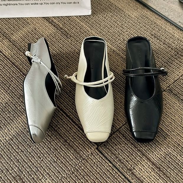 Mules Plain Faux Low Leather Mary Jane Heel