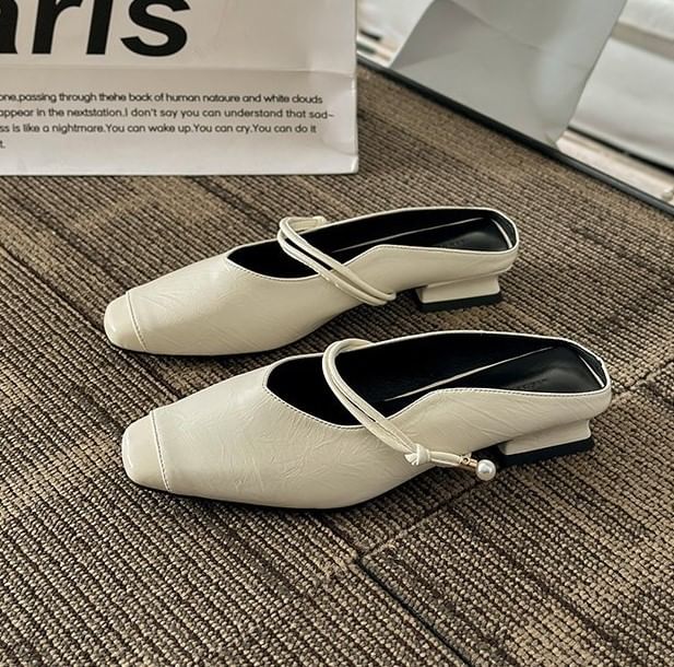 Mules Plain Faux Low Leather Mary Jane Heel