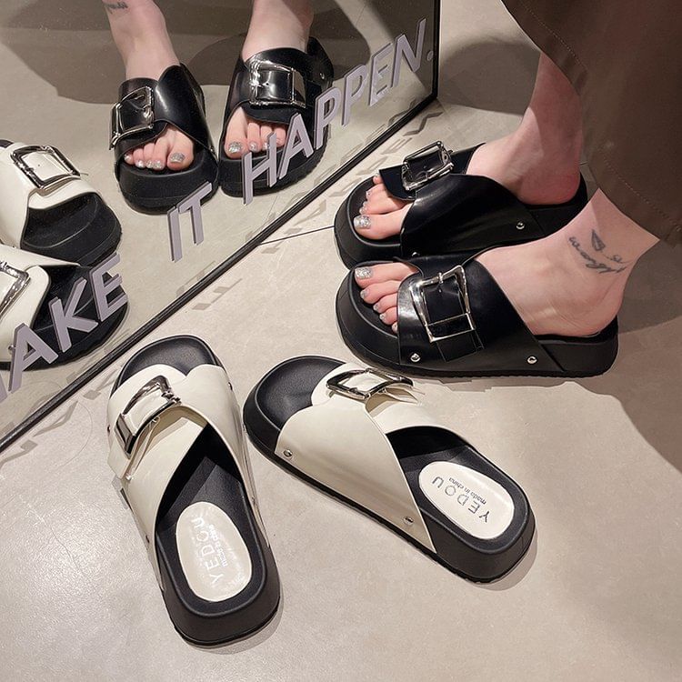 Sandals Buckled Leather Faux Platform