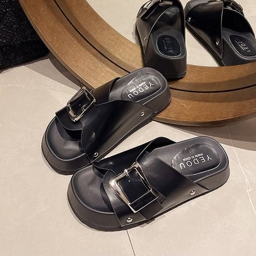 Sandals Buckled Leather Faux Platform