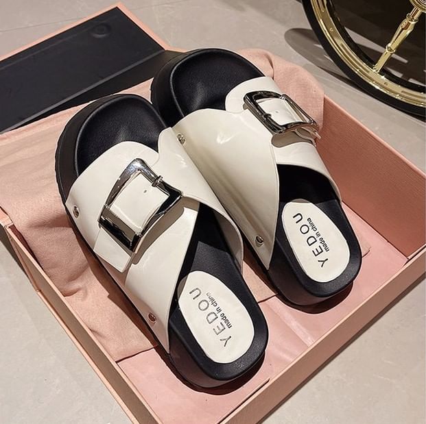 Sandals Buckled Leather Faux Platform
