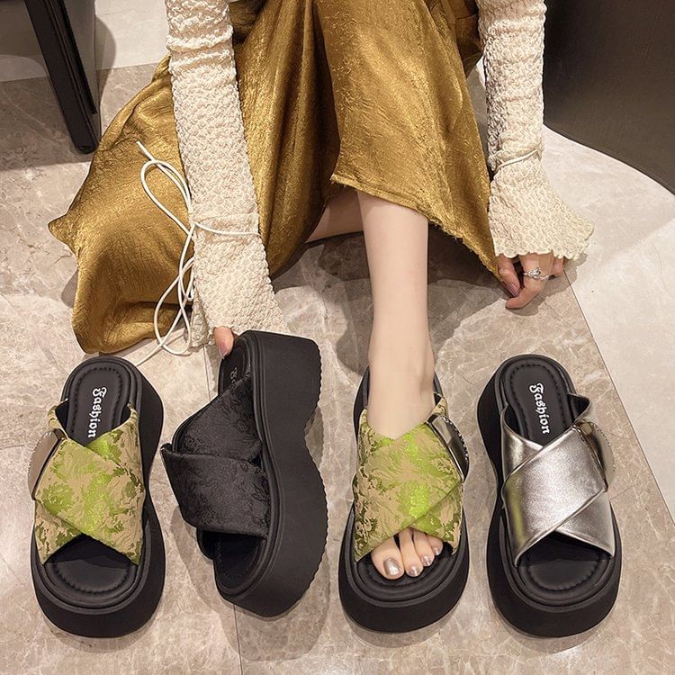 Cross Sandals Strap Platform