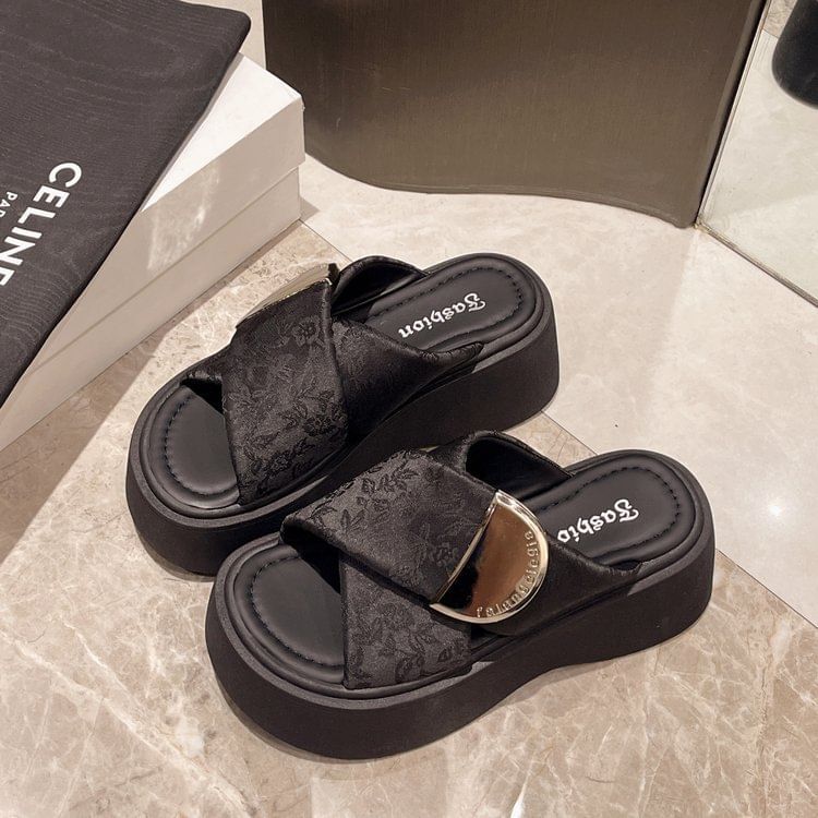 Cross Sandals Strap Platform