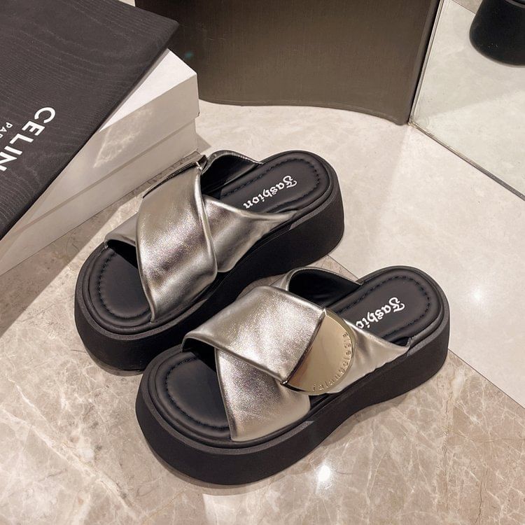 Cross Sandals Strap Platform