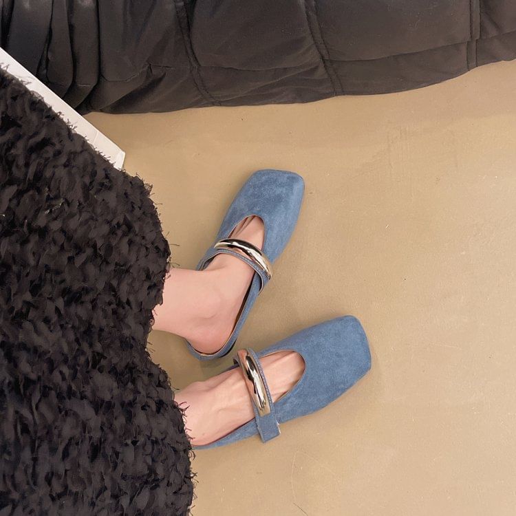 Toe Jane Accent Metal Mules Square Suede Faux Mary