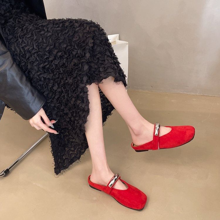 Toe Jane Accent Metal Mules Square Suede Faux Mary