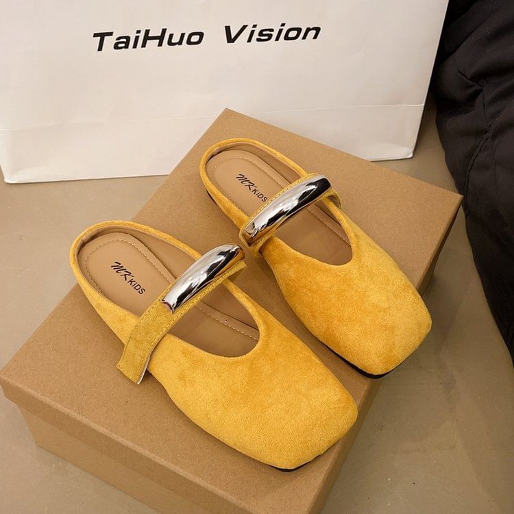 Toe Jane Accent Metal Mules Square Suede Faux Mary