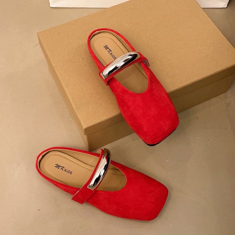 Toe Jane Accent Metal Mules Square Suede Faux Mary