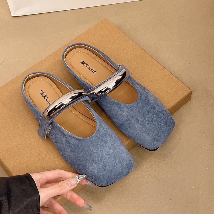 Toe Jane Accent Metal Mules Square Suede Faux Mary