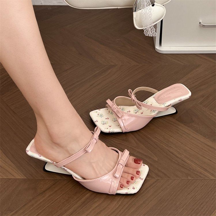 Toe Bow Sandals Square Heel Wedge