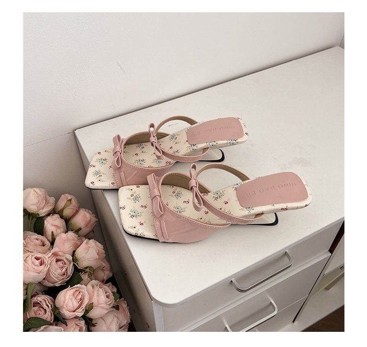 Toe Bow Sandals Square Heel Wedge