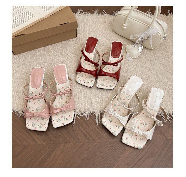 Toe Bow Sandals Square Heel Wedge