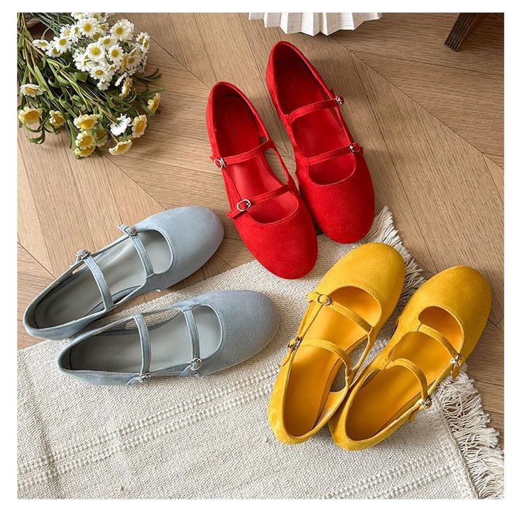 Faux Suede Shoes Plain Mary Jane Cutout