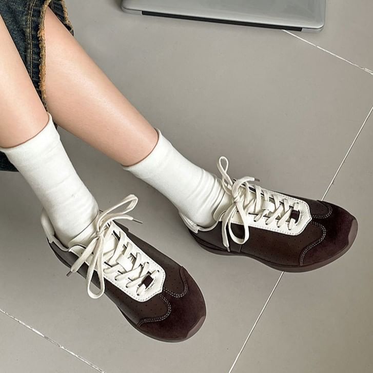 Faux Leather Sneakers Lace-Up