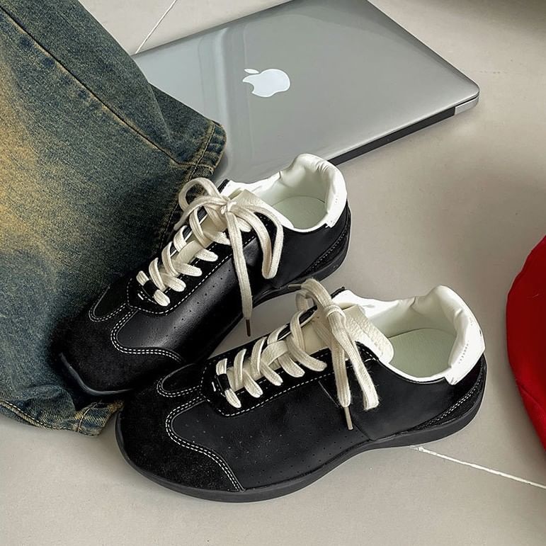 Faux Leather Sneakers Lace-Up