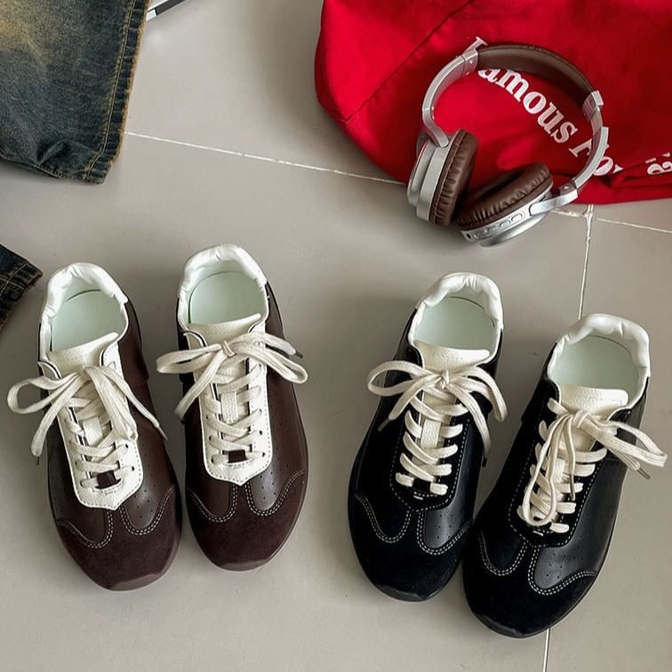Faux Leather Sneakers Lace-Up