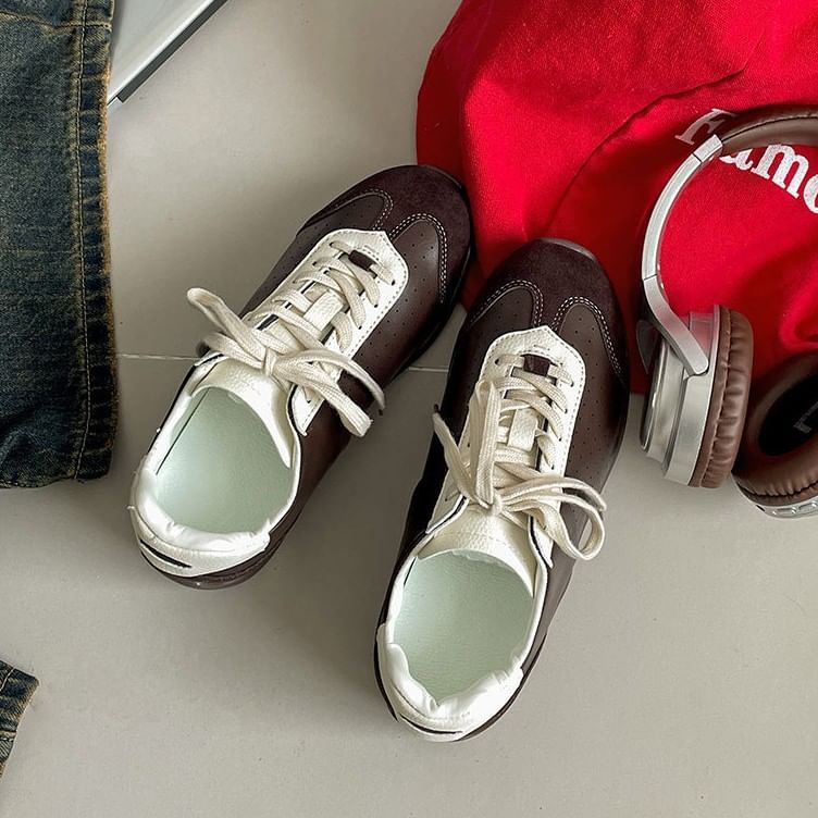 Faux Leather Sneakers Lace-Up