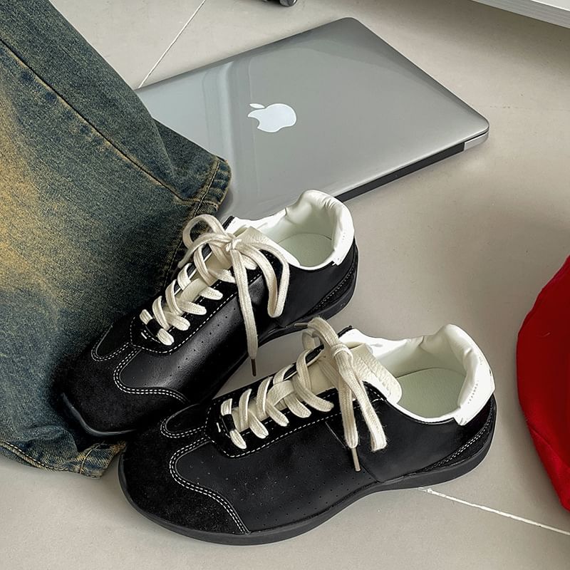 Faux Leather Sneakers Lace-Up